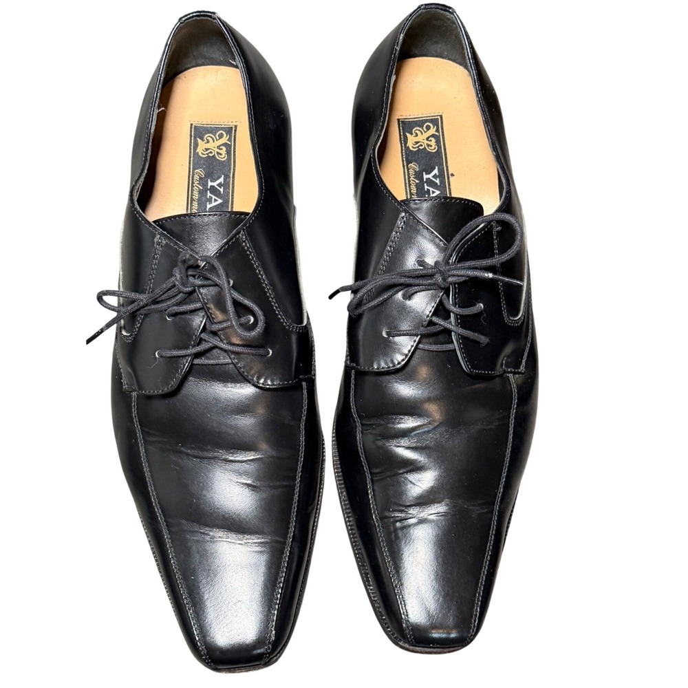Yaly Custom Made Black Leather Derby Dress Shoes Square Toe Mens US1:2 Vietnam